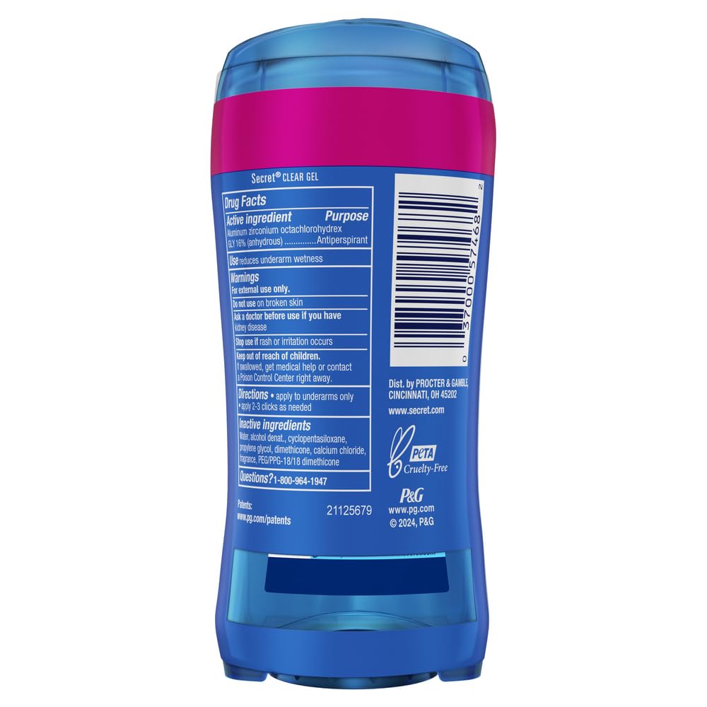 Secret Outlast Antiperspirant Deodorant for Women. 72hr Sweat & Odor Protection. PH Balancing Minerals. Clear Gel. Protecting Powder Scent. 2.6 oz (Pack of 2)
