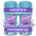 Secret Fresh Antiperspirant Deodorant for Women. 72hr Breathable Sweat & Odor Protection. Instant Freshness & Gentle. PH Balancing Minerals. Clear Gel. Relaxing Lavender Scent. 2.6 oz (Pack of 2)