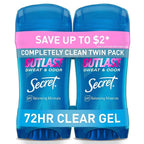 Secret Outlast Antiperspirant Deodorant for Women.72hr Sweat & Odor Protection.PH Balancing Minerals.Clear Gel.Completely Clean Scent.2.6 oz.(Pack of 4)