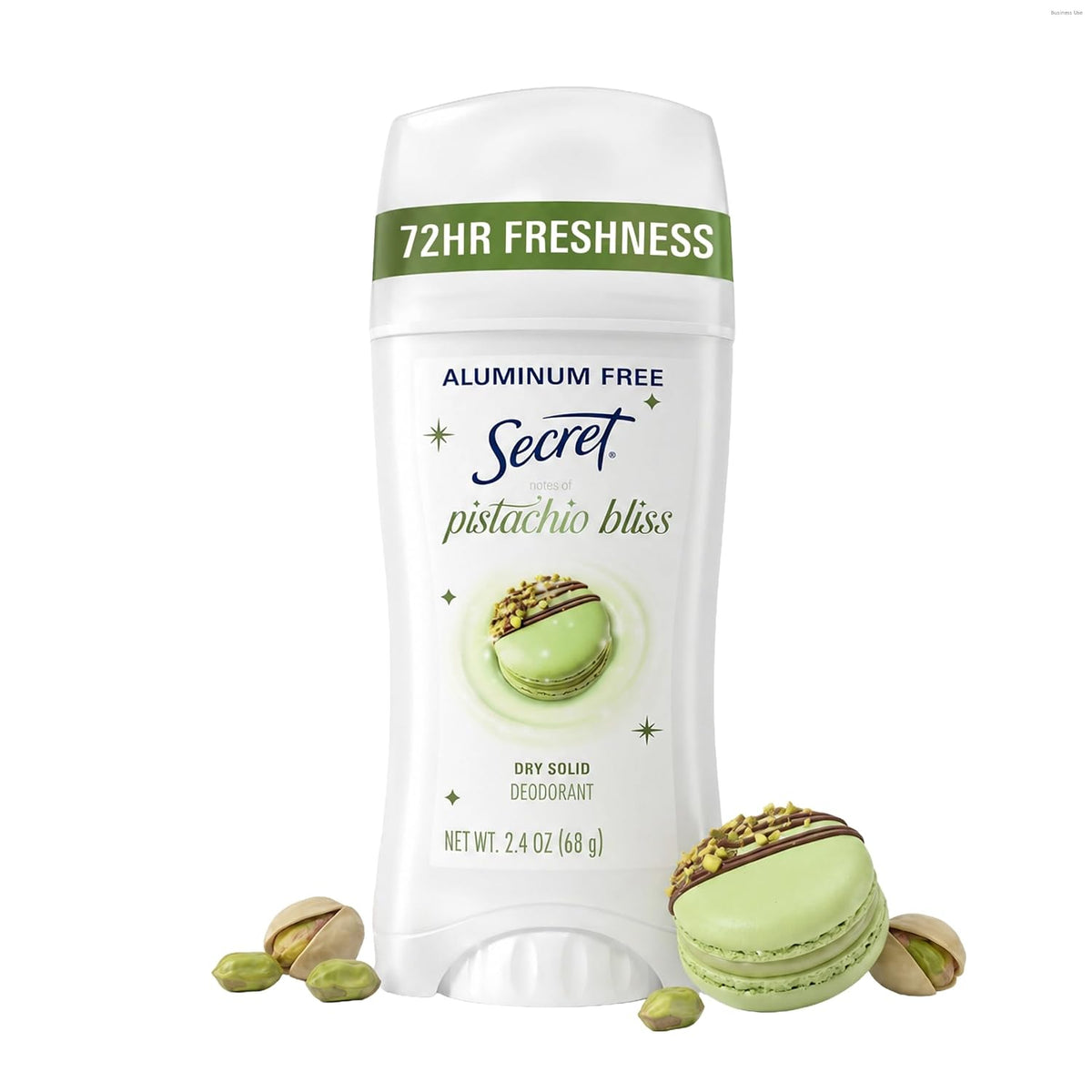 Secret Aluminum Free Deodorant for Women. 72hr Magnesium Odor Protection with Pro-Hyaluronic Acid. PH Balancing Minerals. Holiday Dry Solid. Pistachio Bliss Scent. 2.4 oz