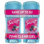 Secret Fresh Antiperspirant Deodorant for Women. 72hr Breathable Sweat & Odor Protection. Instant Freshness & Gentle. PH Balancing Minerals. Clear Gel. Refreshing Berry Scent. 2.6 oz (Pack of 2)