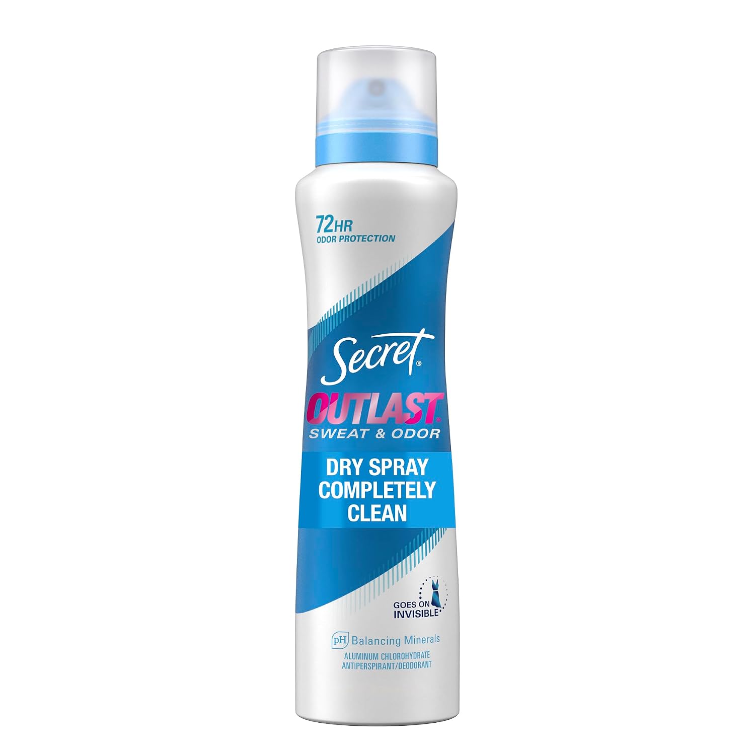 Secret Outlast Dry Spray Antiperspirant Deodorant for Women. 72hr Sweat & Odor Protection. PH Balancing Minerals. Completely Clean Scent. 4.1 oz