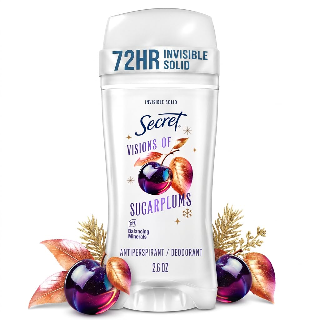 Secret Fresh Antiperspirant Deodorant. Visions of Sugarplums Scent. 2.6oz | 72 Hour Holiday Sweat & Odor Protection with Pro-Hyaluronic Acid. Limited Edition Invisible Solid. pH Balancing Minerals