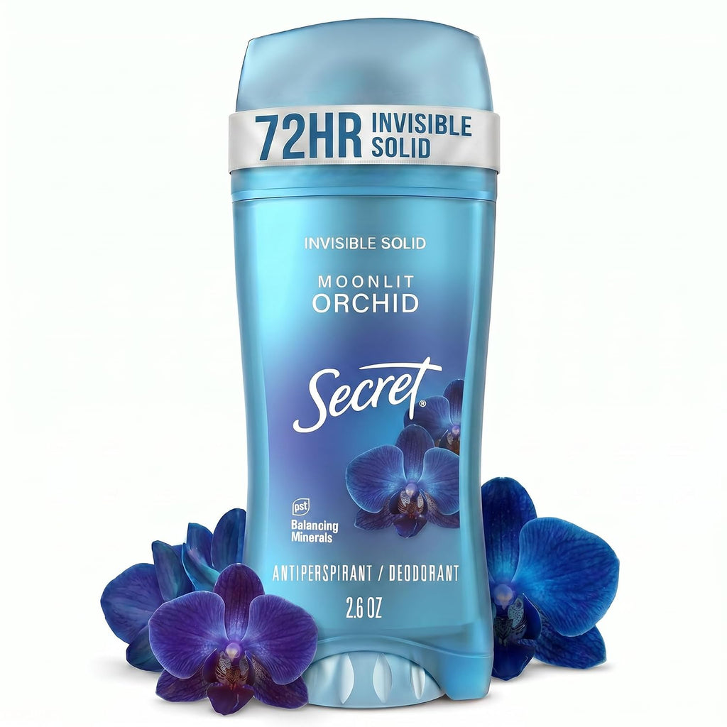 Secret Fresh Antiperspirant Deodorant for Women. 72hr Breathable Sweat & Odor Protection. Instant Freshness & Gentle. PH Balancing Minerals. Invisible Solid. Moonlight Orchid Scent. 2.6 oz