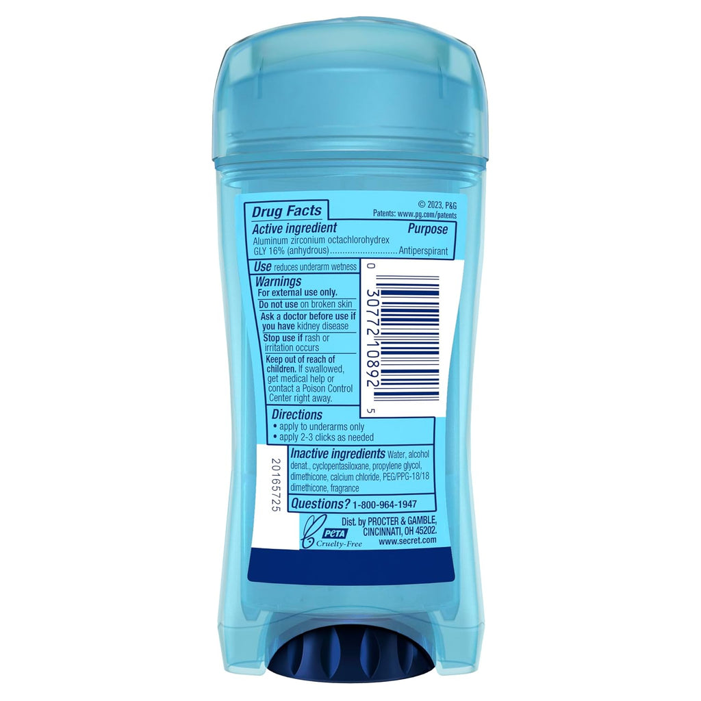 Secret Outlast Antiperspirant Deodorant for Women. 72hr Sweat & Odor Protection. Ph Balancing Minerals. Clear Gel. Hygienic Fresh Scent. 2.6 oz (Pack of 6)