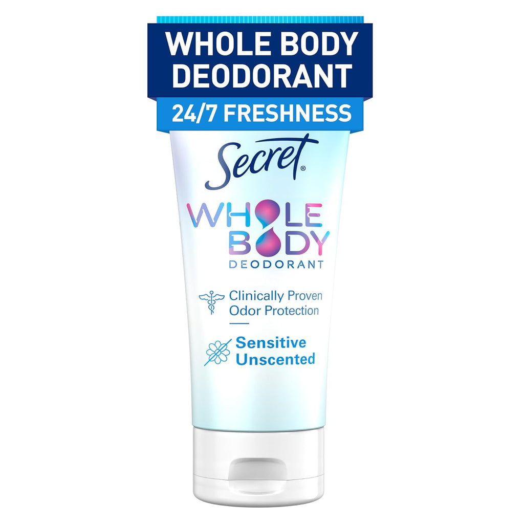 Secret Whole Body Deodorant Cream for Women. Unscented. Aluminum Free Deodorant Cream. 72 HR Odor Protection. 3.0 oz