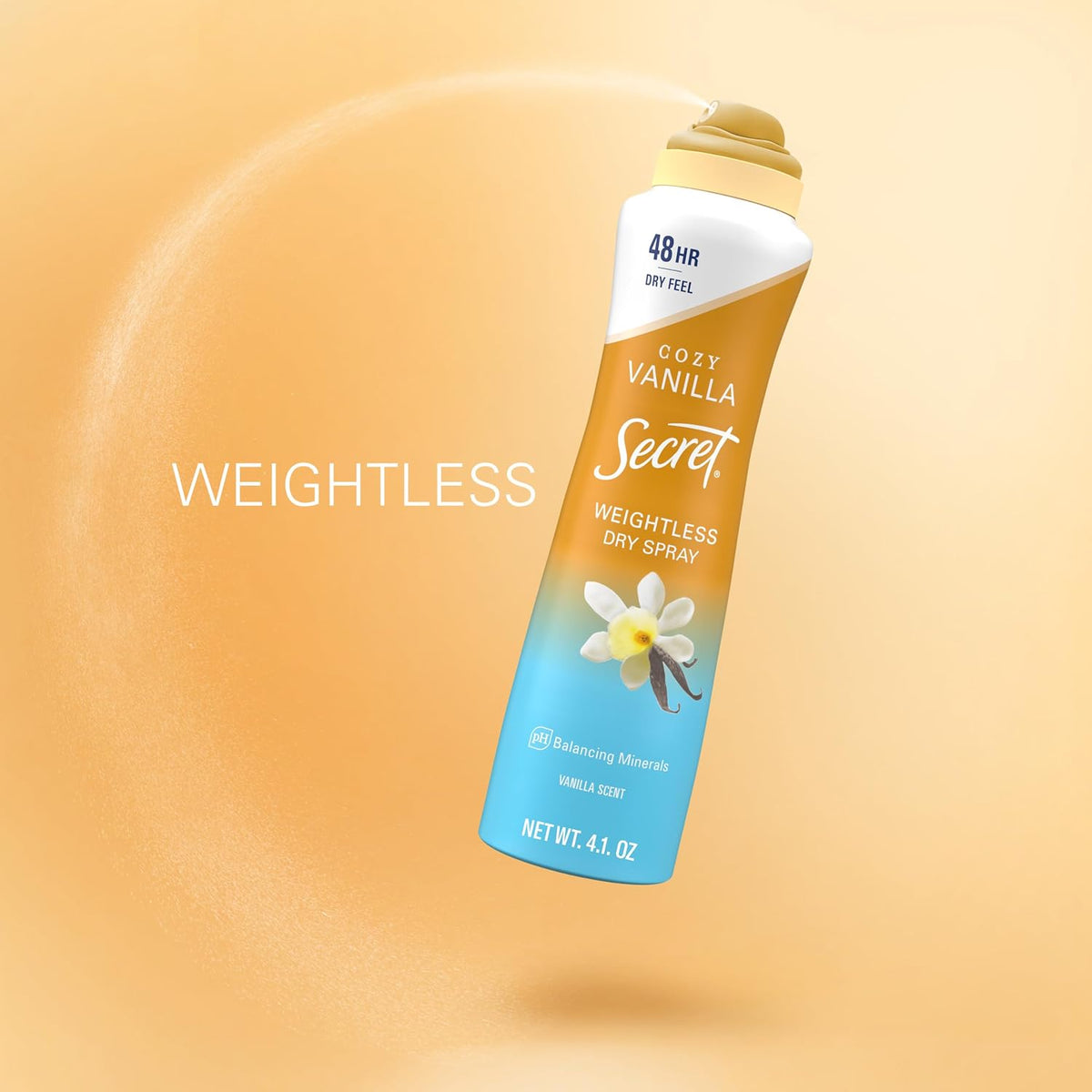 Secret Dry Spray Antiperspirant Deodorant for Women. 48hr Weightless Sweat & Odor Protection. Gentle on Skin. Cozy Vanilla Scent. 4.1 oz (Pack of 3)