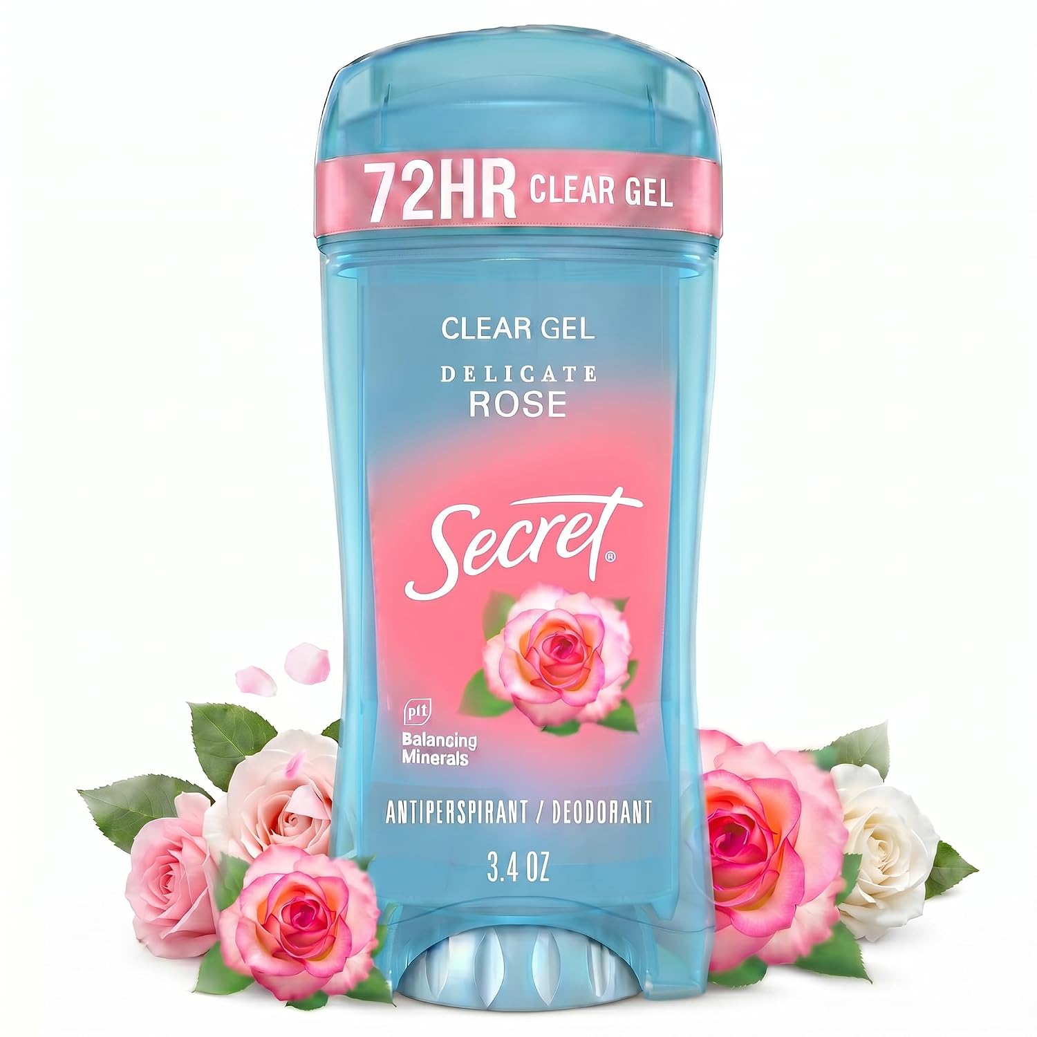 Secret Fresh Antiperspirant Deodorant for Women. 72hr Breathable Sweat & Odor Protection. Instant Freshness & Gentle. PH Balancing Minerals. Clear Gel. Delicate Rose Scent. 3.4 oz