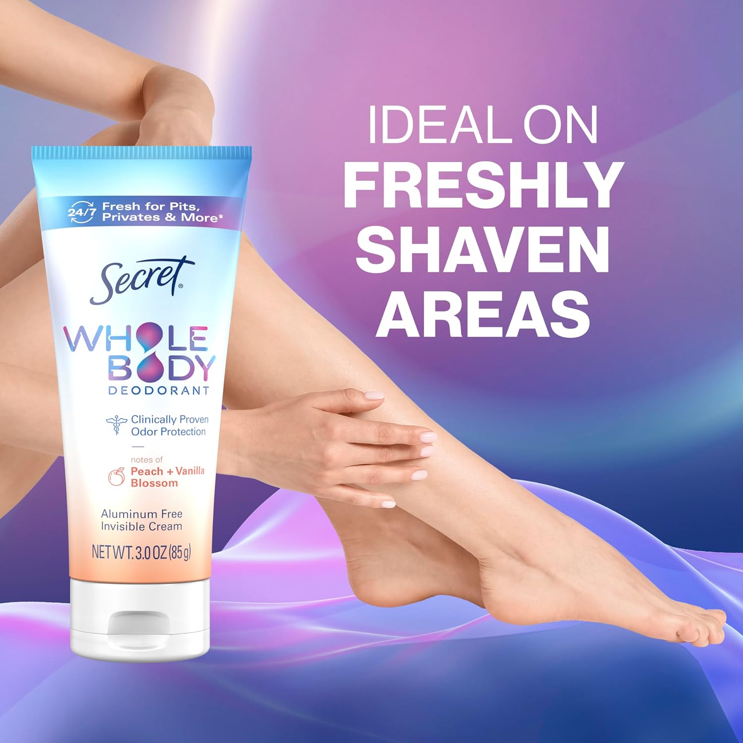 Secret Whole Body Deodorant Cream for Women. Peach & Vanilla Blossom Scent. Aluminum Free Deodorant. 72 HR Odor Protection. 3.0 oz