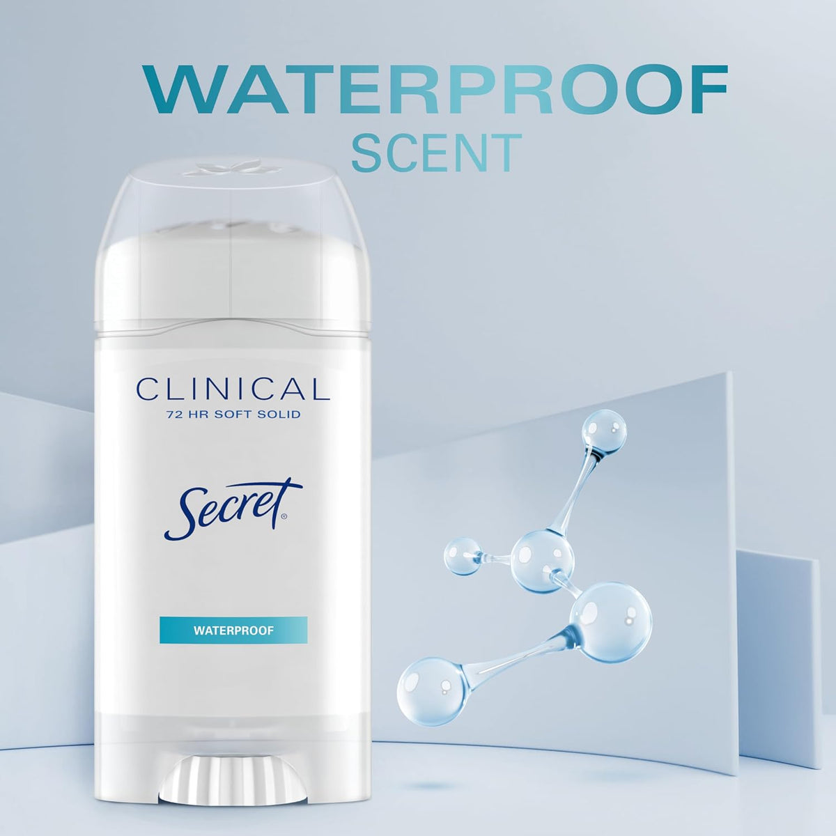 Secret Clinical Strength 100HR Sweat & Odor. Waterproof Soft Solid Antiperspirant Deodorant for Women. 3X Stress Protection. 72hr Sweat & Odor Protection. PH Balancing Minerals. 2.6 oz