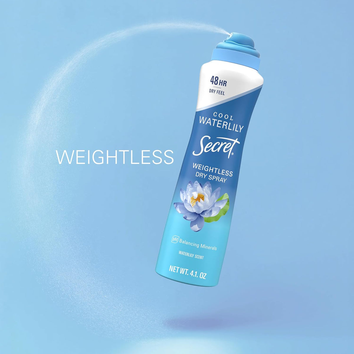 Secret Dry Spray Antiperspirant Deodorant for Women. 48hr Weightless Sweat & Odor Protection. Gentle on Skin. Waterlily & Argan Oil Scent. 4.1 oz (Pack of 3)