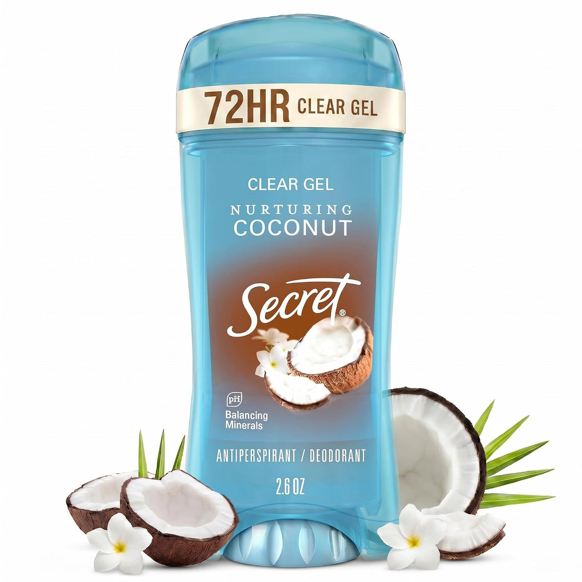 Secret Fresh Antiperspirant Deodorant for Women. 72hr Breathable Sweat & Odor Protection. Instant Freshness & Gentle. PH Balancing Minerals. Clear Gel. Nurturing Coconut Scent. 2.6 oz