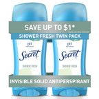 Secret Antiperspirant and Deodorant for Women. 24hr Sweat & Odor Protection. PH Balanced Protection. Gentle on Skin. Invisible Solid. Shower Fresh Scent. 2.6 oz (Pack of 2)