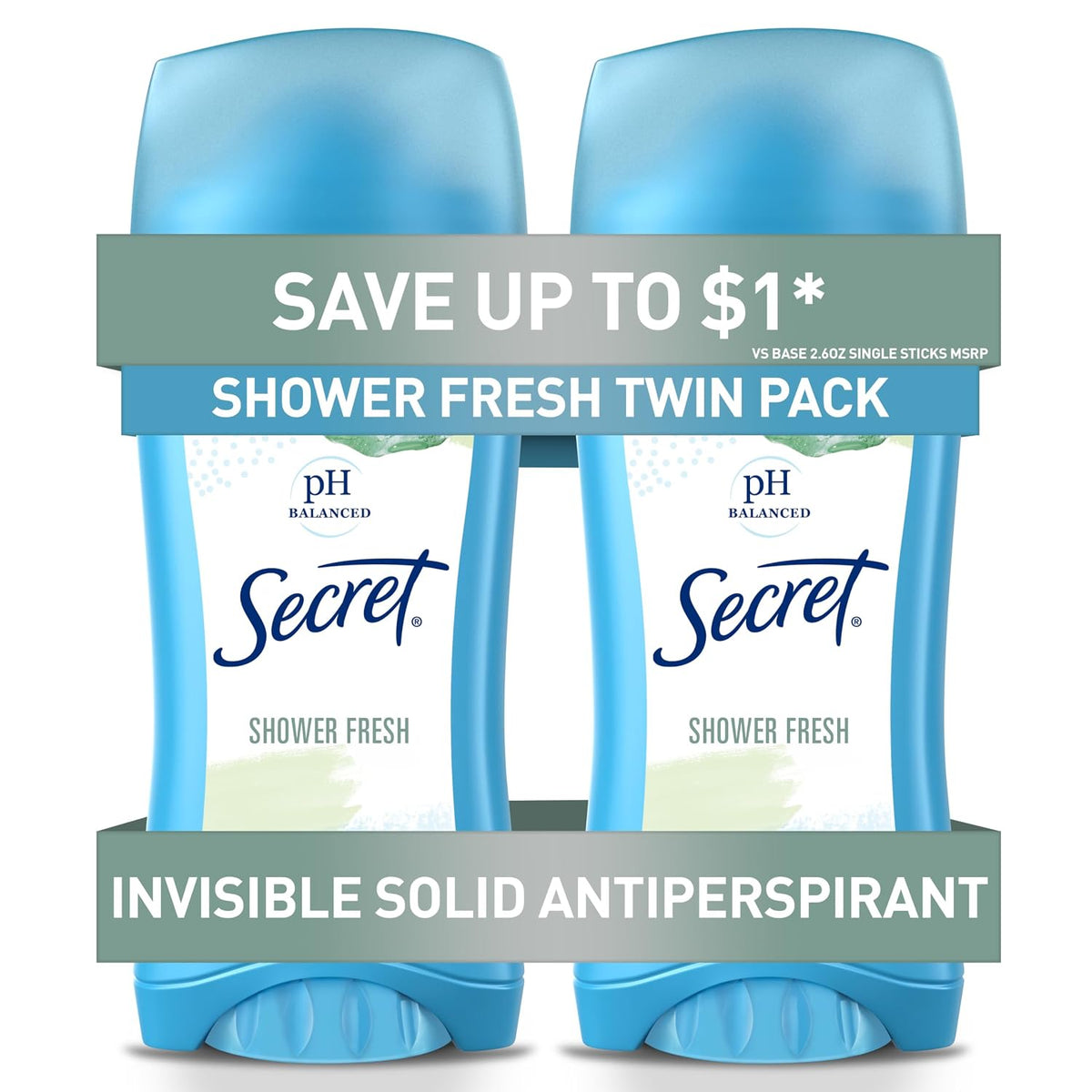 Secret Antiperspirant and Deodorant for Women. 24hr Sweat & Odor Protection. PH Balanced Protection. Gentle on Skin. Invisible Solid. Shower Fresh Scent. 2.6 oz (Pack of 2)