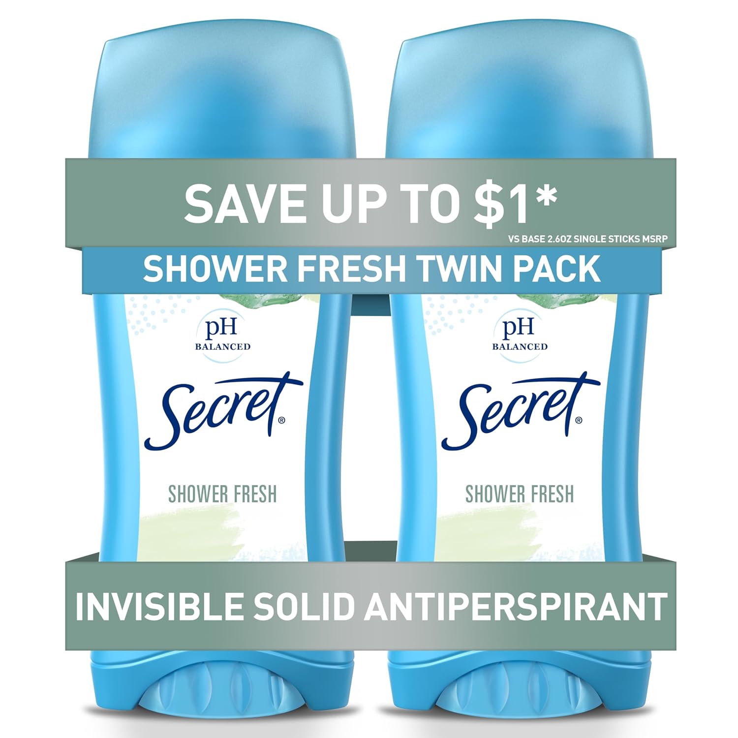 Secret Antiperspirant and Deodorant for Women. 24hr Sweat & Odor Protection. PH Balanced Protection. Gentle on Skin. Invisible Solid. Shower Fresh Scent. 2.6 oz (Pack of 2)