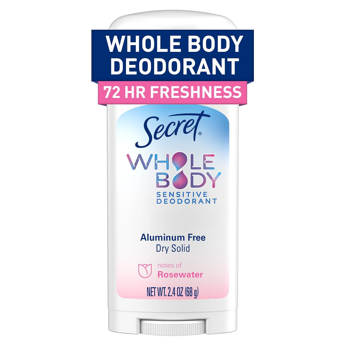 Secret Whole Body Deodorant Stick for Women. Rosewater Scent. Aluminum Free Deodorant Stick. 72 HR Odor Protection. 2.4 oz