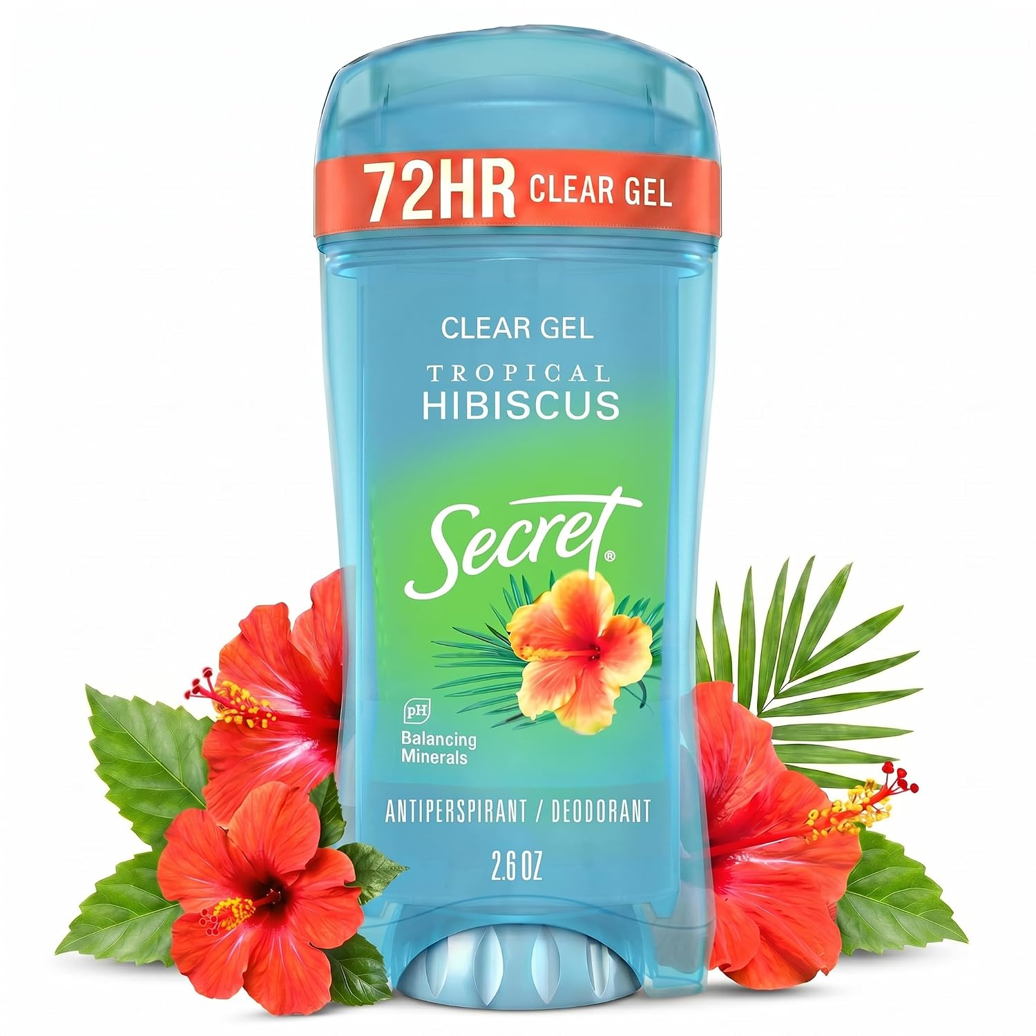 Secret Fresh Antiperspirant Deodorant for Women. 72hr Breathable Sweat & Odor Protection. Instant Freshness & Gentle. PH Balancing Minerals. Clear Gel. Tropical Hibiscus Scent. 2.6 oz