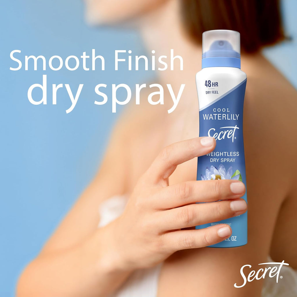Secret Dry Spray Antiperspirant Deodorant for Women. 48hr Weightless Sweat & Odor Protection. Gentle on Skin. Waterlily & Argan Oil Scent. 4.1 oz (Pack of 3)