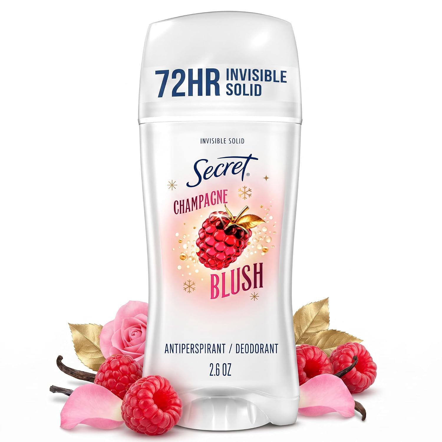 Secret Fresh Antiperspirant Deodorant. Champagne Blush Scent. 2.6oz | 72 Hour Holiday Sweat & Odor Protection with Pro-Hyaluronic Acid. Limited Edition Invisible Solid. pH Balancing Minerals