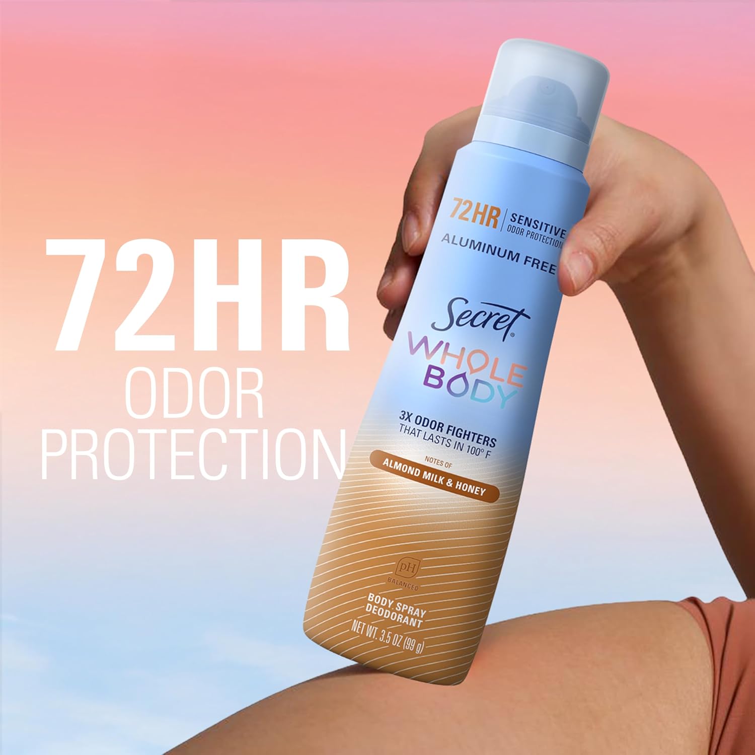 Secret Whole Body Deodorant Spray for Women. Almond Milk & Honey Scent. Aluminum Free Deodorant. 72 HR Odor Protection. 3.5oz
