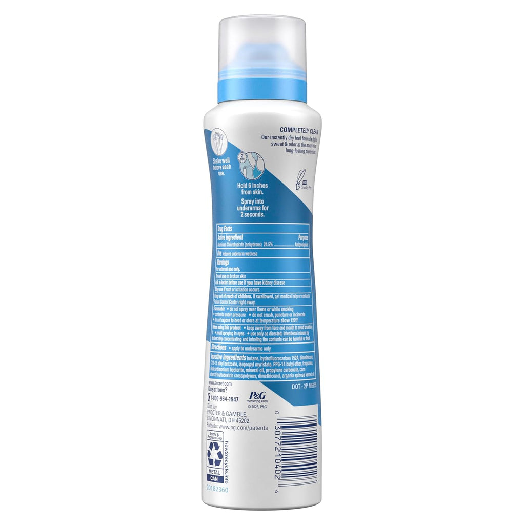 Secret Outlast Dry Spray Antiperspirant Deodorant for Women. 72hr Sweat & Odor Protection. PH Balancing Minerals. Completely Clean Scent. 4.1 oz
