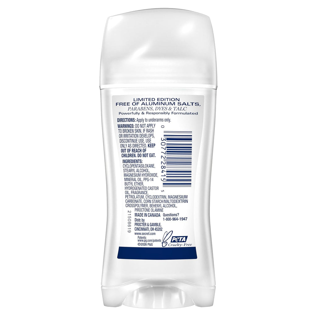 Secret Aluminum Free Deodorant for Women. 72hr Magnesium Odor Protection with Pro-Hyaluronic Acid. PH Balancing Minerals. Holiday Dry Solid. Pistachio Bliss Scent. 2.4 oz