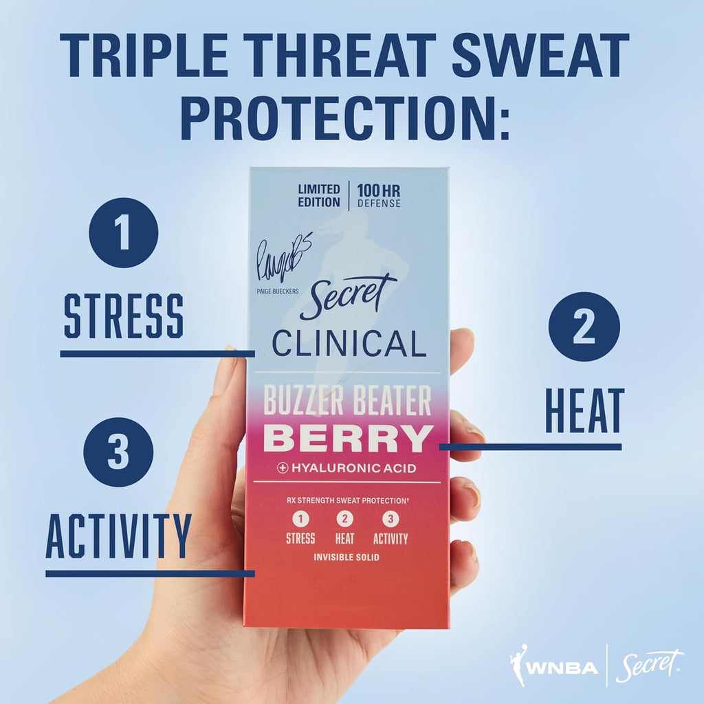 Secret Clinical Strength Antiperspirant Deodorant Bundle for Women. 100hr Defense. Triple Threat Sweat Protection with Hyaluronic Acid. Court Queen Citrus & Buzzer Beater Berry Scents (Pack of 2)