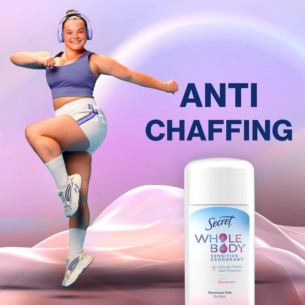 Secret Whole Body Deodorant Stick for Women. Rosewater Scent. Aluminum Free Deodorant Stick. 72 HR Odor Protection. 2.4 oz