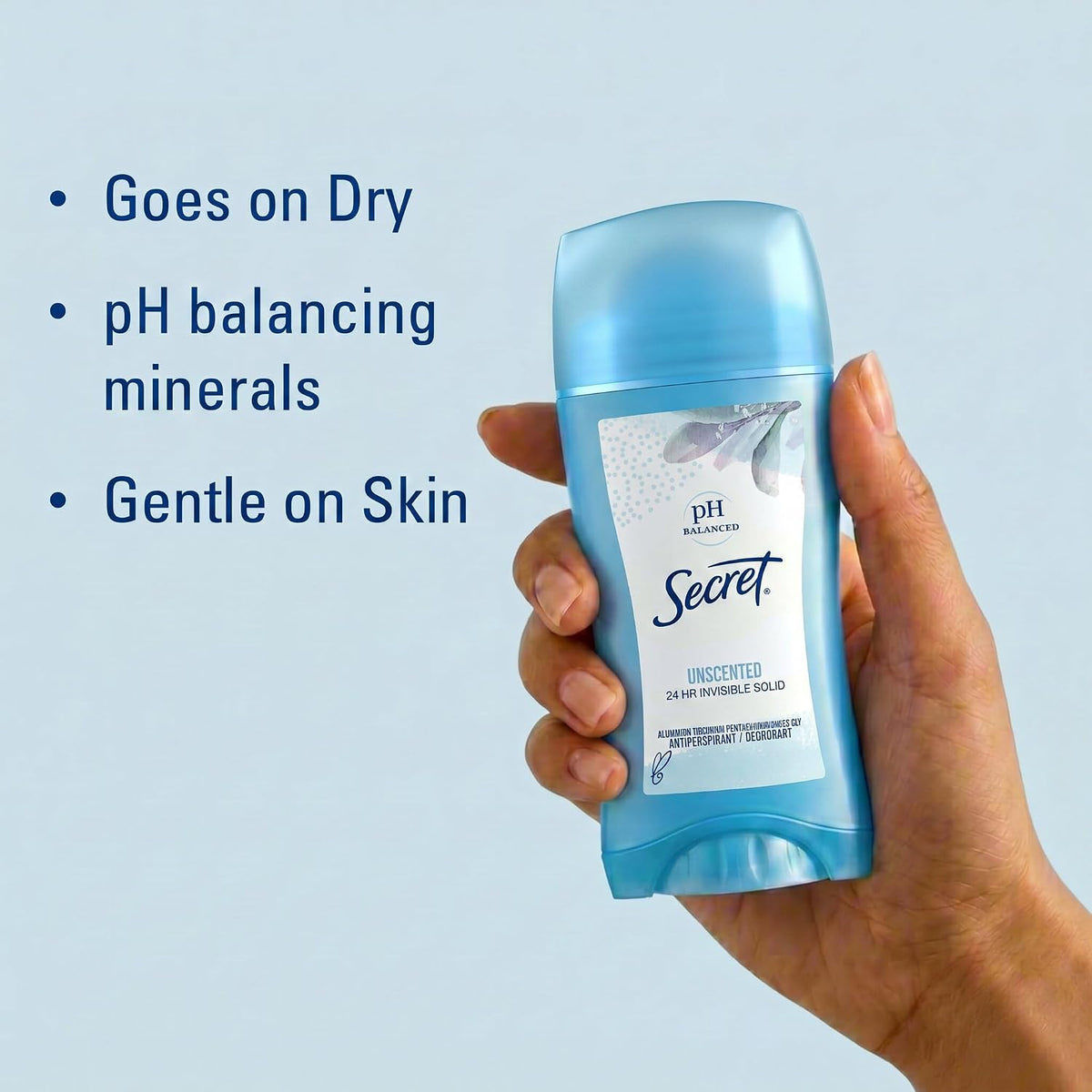 Secret Original Unscented Women's Invisible Solid pH Balanced Antiperspirant and Deodorant. 2.6 Ounce