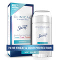 Secret Clinical Strength 100HR Sweat & Odor. Waterproof Soft Solid Antiperspirant Deodorant for Women. 3X Stress Protection. 72hr Sweat & Odor Protection. PH Balancing Minerals. 2.6 oz