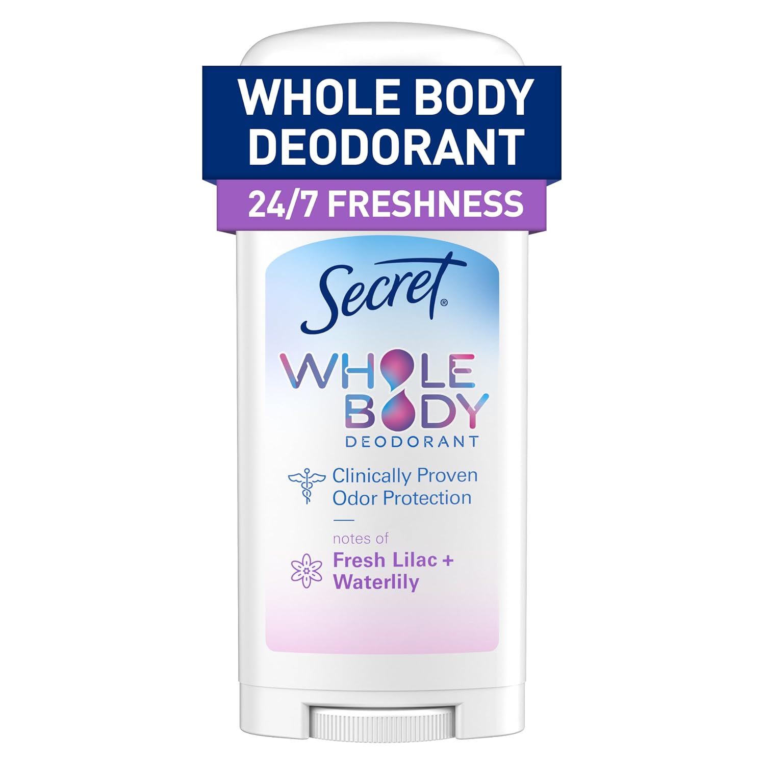 Secret Whole Body Deodorant Stick for Women. Lilac & Waterlily Scent. Aluminum Free Deodorant Stick. 72 HR Odor Protection. 2.4 oz