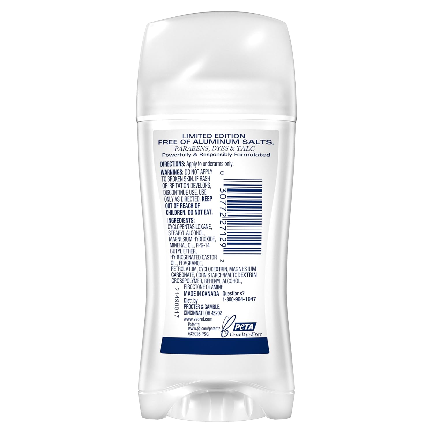 Secret Aluminum Free Deodorant for Women. 72hr Magnesium Odor Protection with Pro-Hyaluronic Acid. PH Balancing Minerals. Holiday Dry Solid. Cozy Caramel Scent. 2.4 oz