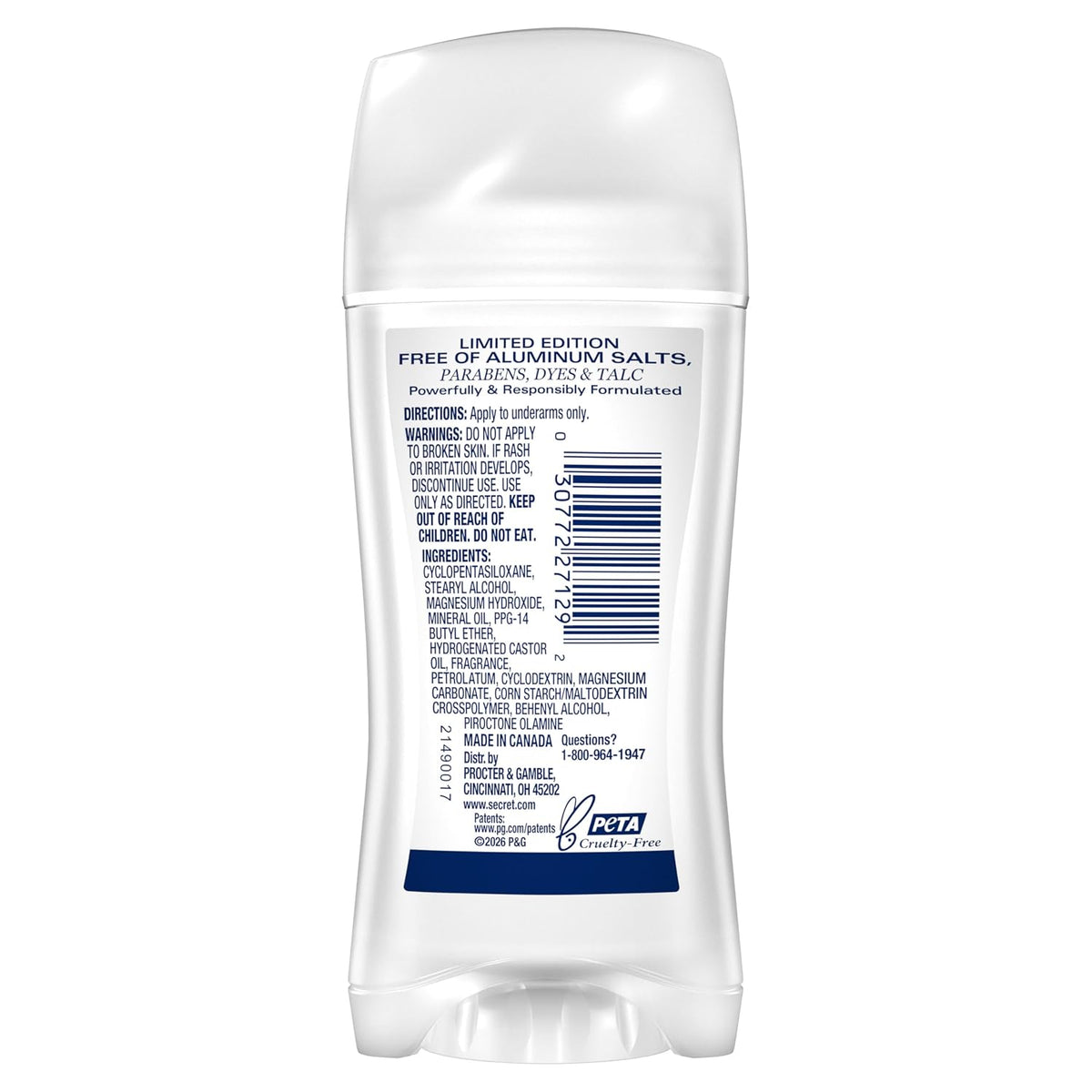 Secret Aluminum Free Deodorant for Women. 72hr Magnesium Odor Protection with Pro-Hyaluronic Acid. PH Balancing Minerals. Holiday Dry Solid. Cozy Caramel Scent. 2.4 oz