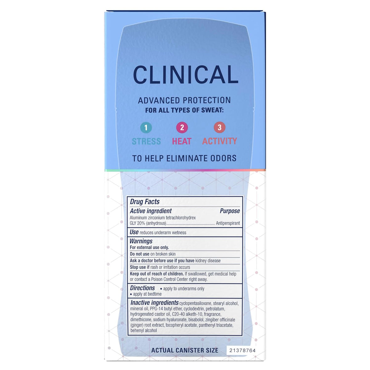 Secret Clinical Strength 100HR Sweat & Odor. Invisible Solid Antiperspirant Deodorant for Women. 3X Stress Protection with Hyaluronic Acid. PH Balanced. Clean Lavender Scent. 2.6 oz