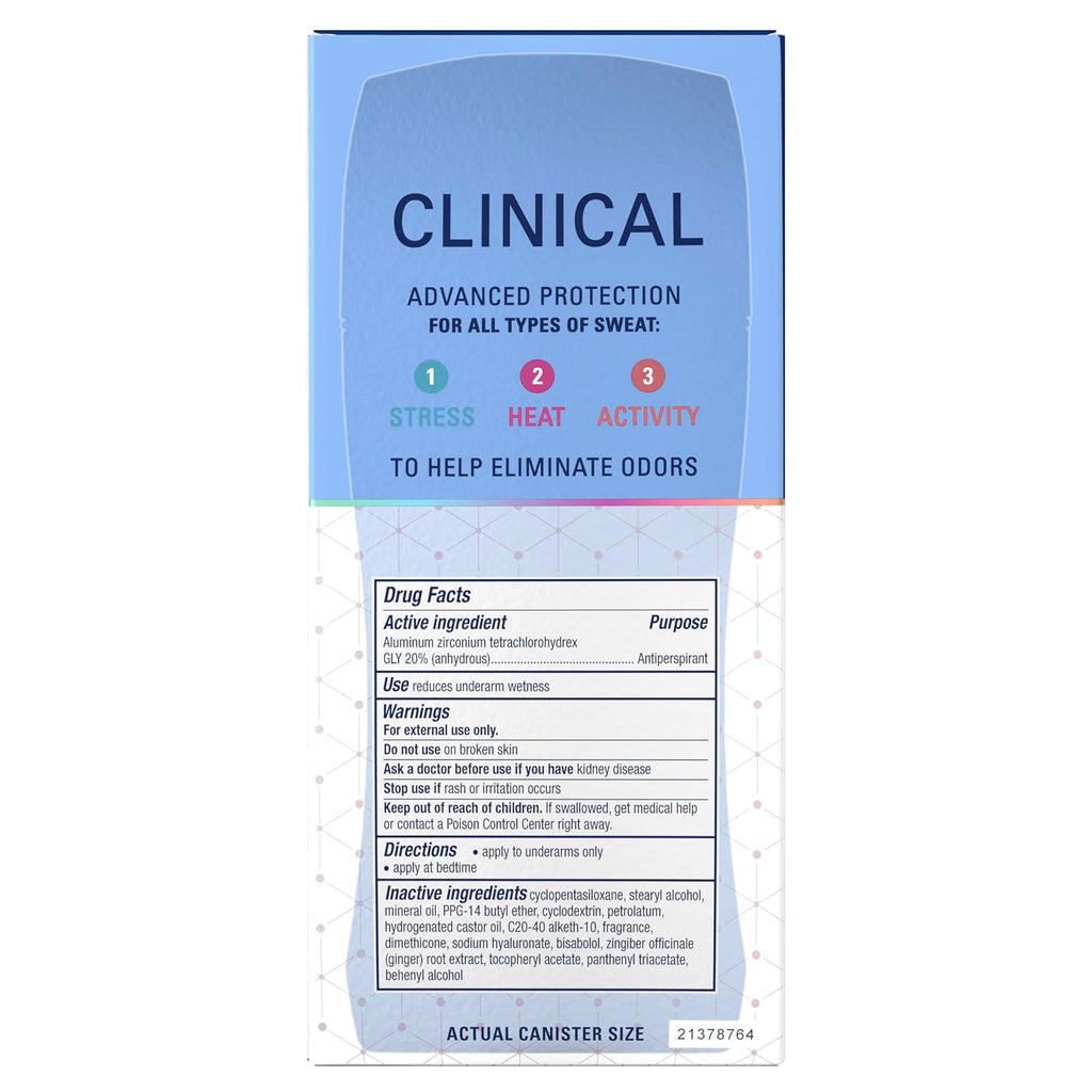 Secret Clinical Strength 100HR Sweat & Odor. Invisible Solid Antiperspirant Deodorant for Women. 3X Stress Protection with Hyaluronic Acid. PH Balanced. Clean Lavender Scent. 2.6 oz