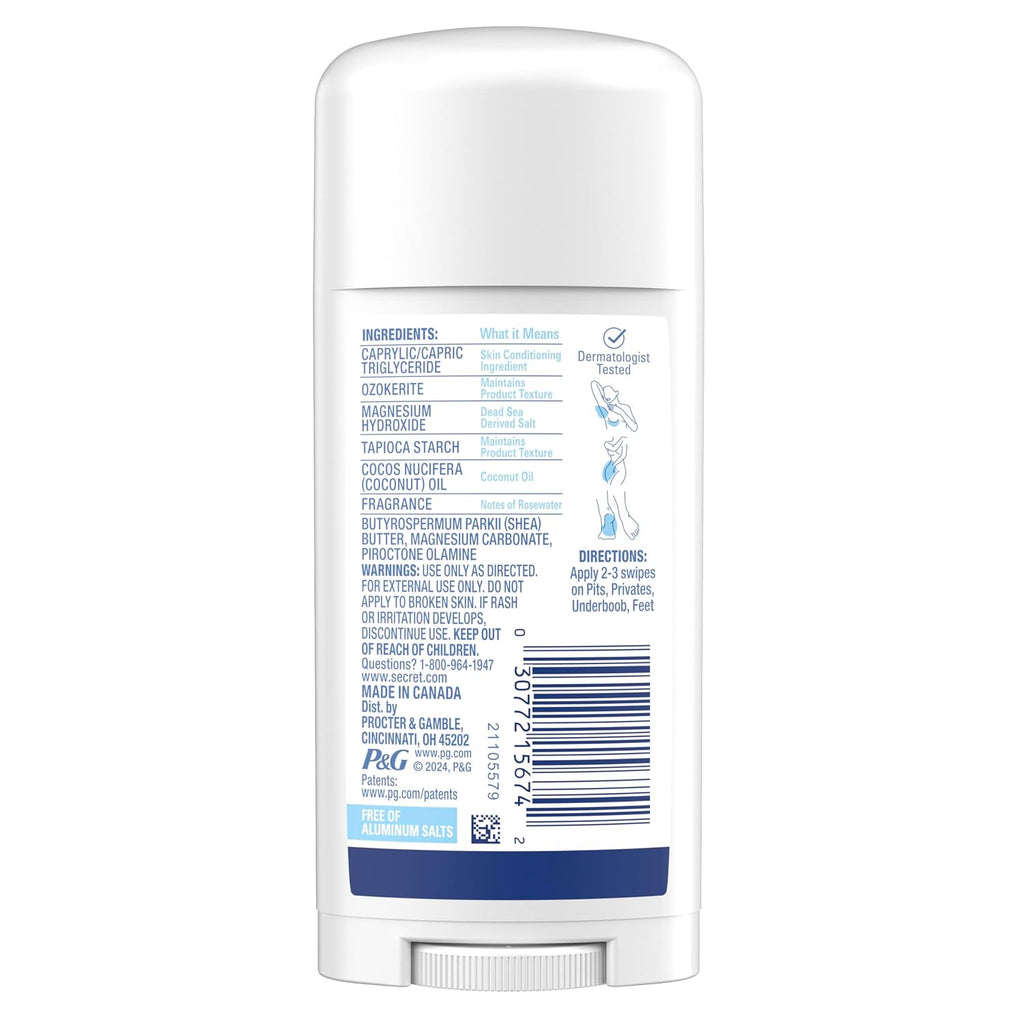 Secret Whole Body Deodorant Stick for Women. Rosewater Scent. Aluminum Free Deodorant Stick. 72 HR Odor Protection. 2.4 oz