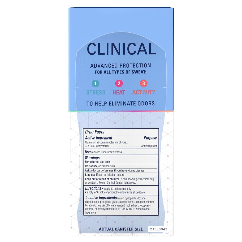 Secret Clinical Strength 100HR Sweat & Odor. Clear Gel Antiperspirant Deodorant for Women. 3X Stress Protection with Hyaluronic Acid. PH Balancing Minerals. Clear Lavender Scent. 2.6 oz