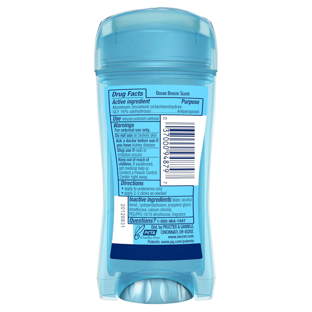 Secret Fresh Antiperspirant Deodorant for Women. 72hr Breathable Sweat & Odor Protection. Instant Freshness & Gentle. PH Balancing Minerals. Clear Gel. Light Ocean Breeze Scent. 2.6 oz