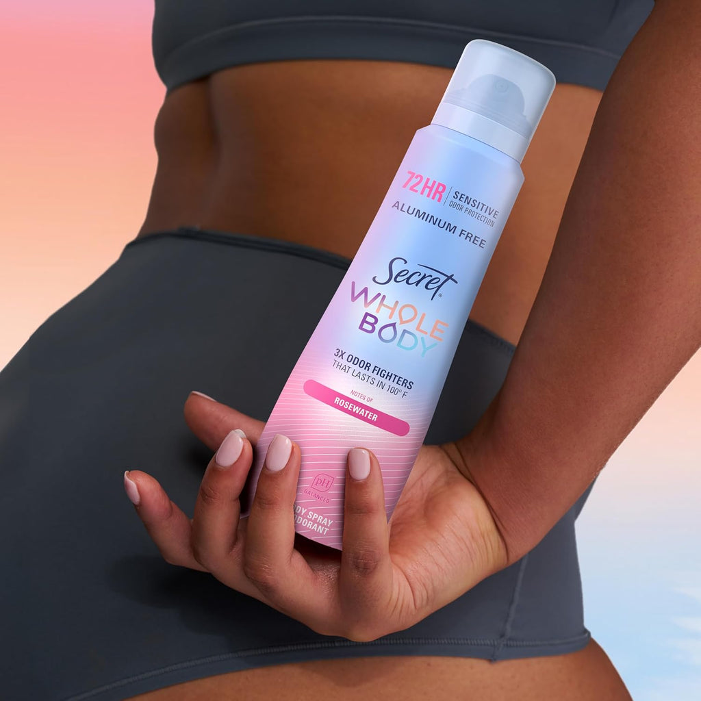 Secret Whole Body Deodorant for Women. Rosewater Scent. Aluminum Free Deodorant Spray. 72 HR Odor Protection. 3.5 oz