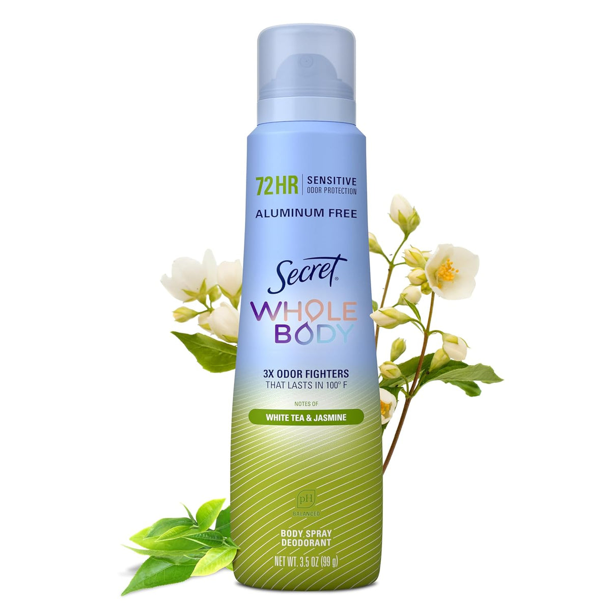 Secret Aluminum Free Whole Body Deodorant Spray for Women. 72hr Sensitive Freshness & Odor Defense. PH Balanced. Invisible Protection. Safe to Use Everywhere. Peach & Vanilla Blossom Scent. 3.5 oz