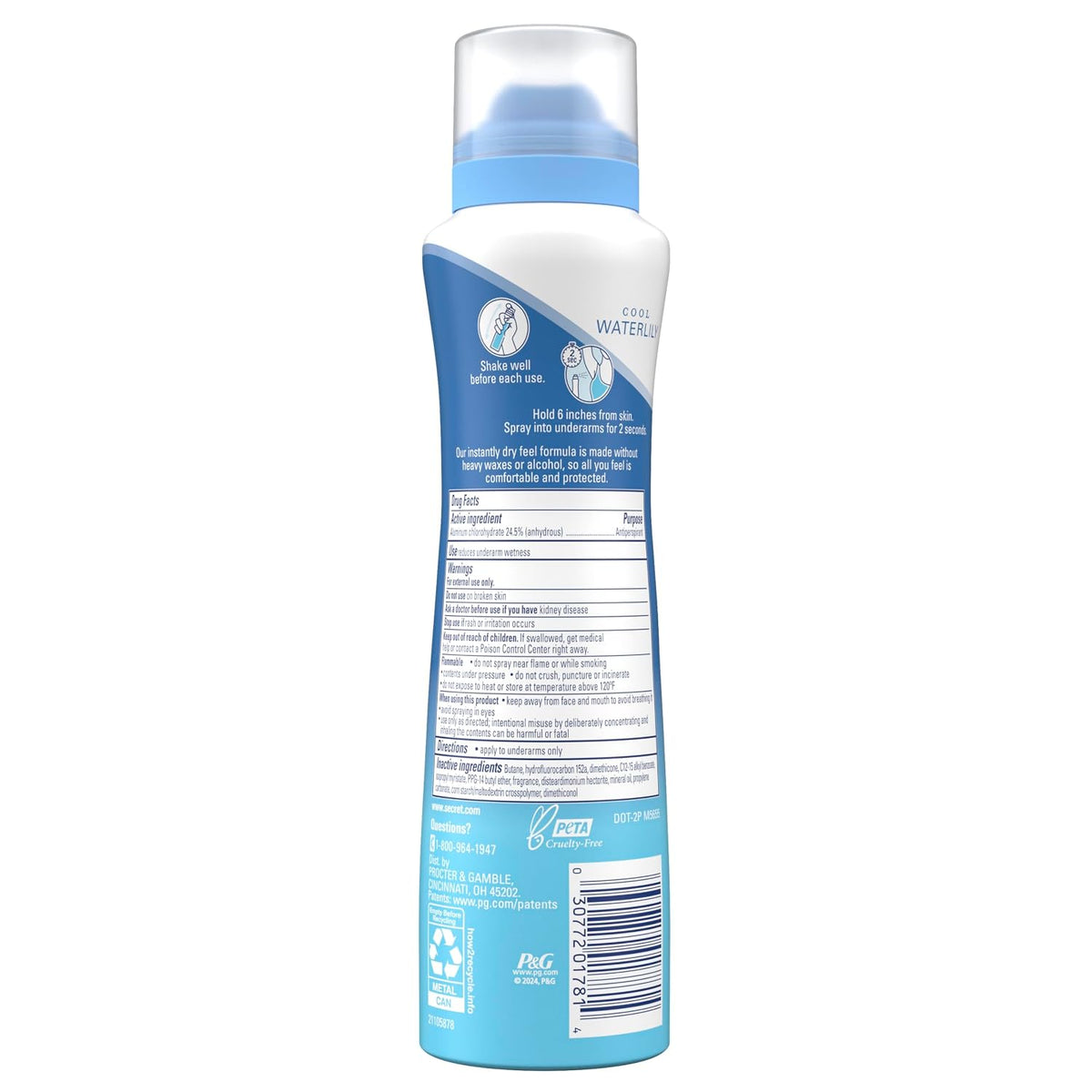 Secret Dry Spray Antiperspirant Deodorant for Women. 48hr Weightless Sweat & Odor Protection. Gentle on Skin. Waterlily & Argan Oil Scent. 4.1 oz (Pack of 3)