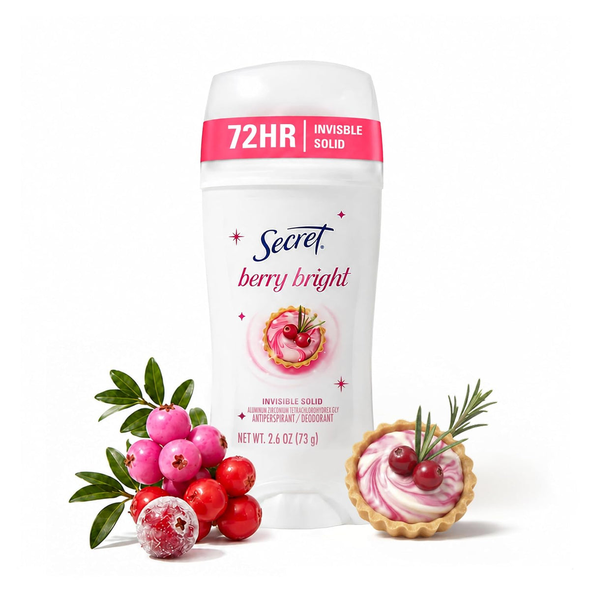 Secret Fresh Antiperspirant Deodorant for Women. Berry Bright Scent. 2.6oz | 72 Hour Holiday Sweat & Odor Protection with Pro-Hyaluronic Acid. Limited Edition Invisible Solid. pH Balancing Minerals