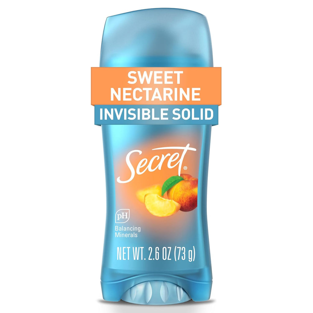 Secret Fresh Antiperspirant Deodorant for Women. 72hr Breathable Sweat & Odor Protection. Instant Freshness & Gentle. PH Balancing Minerals. Invisible Solid. Sweet Nectarine Scent. 2.6 oz