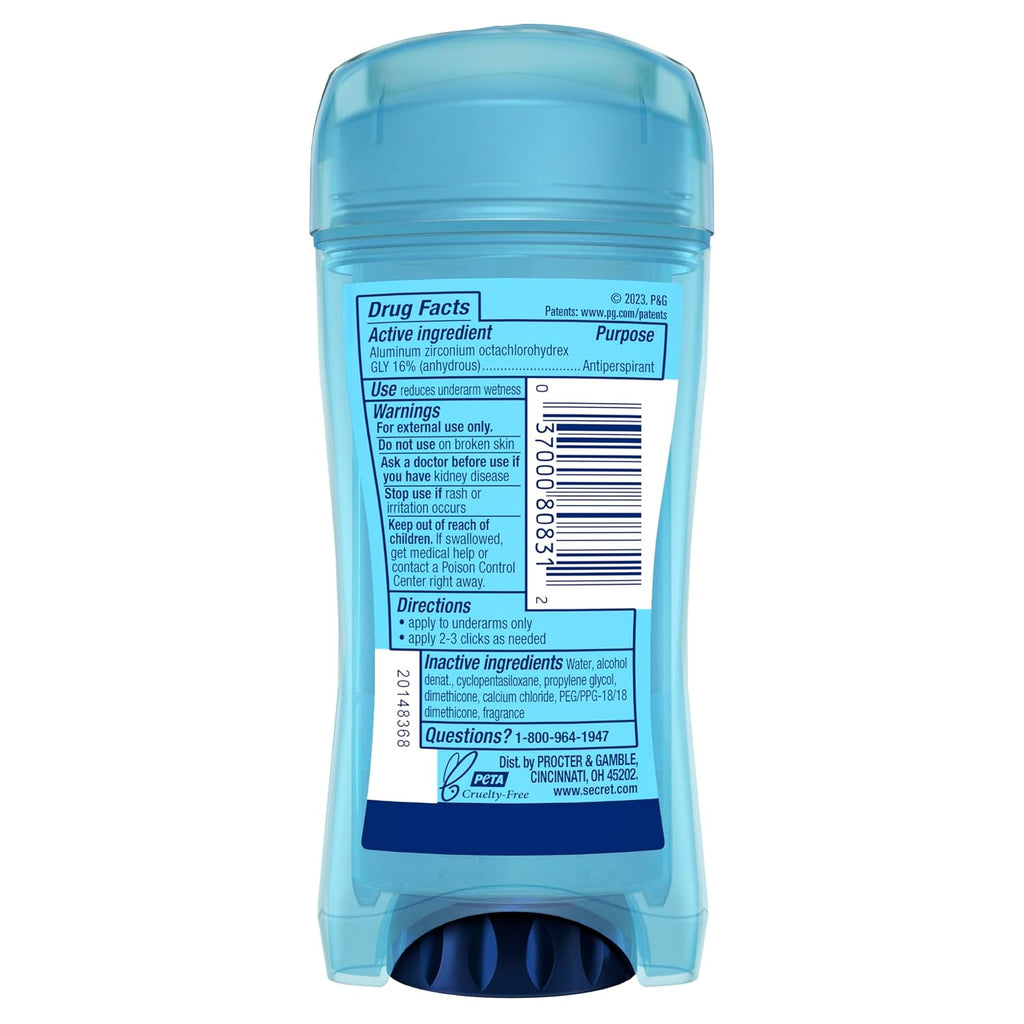 Secret Outlast Antiperspirant Deodorant for Women. Clear Gel. 72hr Sweat and Odor Protection. PH Balancing Minerals. Long Lasting Underarm Deodorant Gel. Unscented. 2.6 oz
