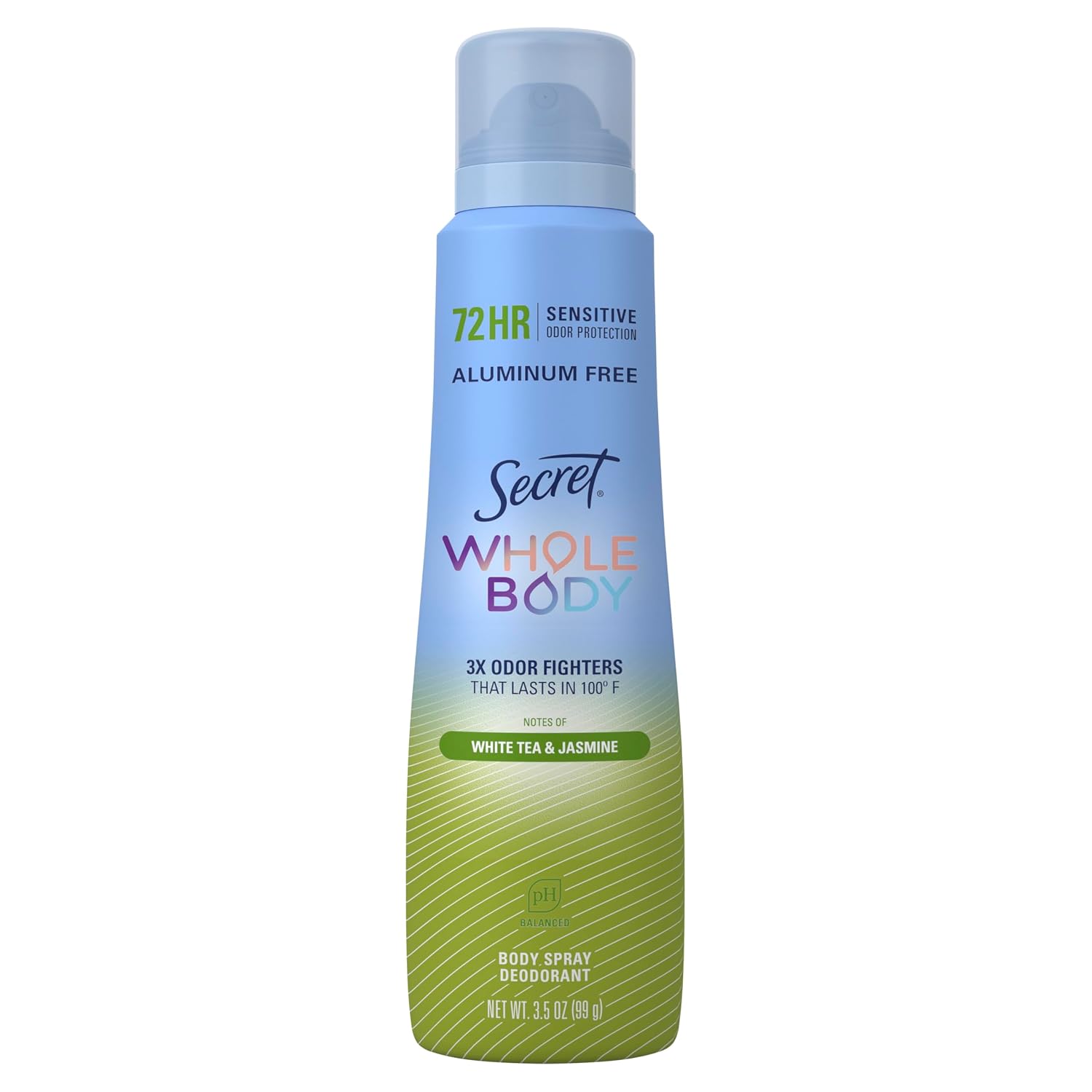 Secret Whole Body Deodorant for Women. Spray White Tea & Jasmine Scent. Aluminum Free Deodorant Spray. 72 HR Odor Protection. 3.5 oz