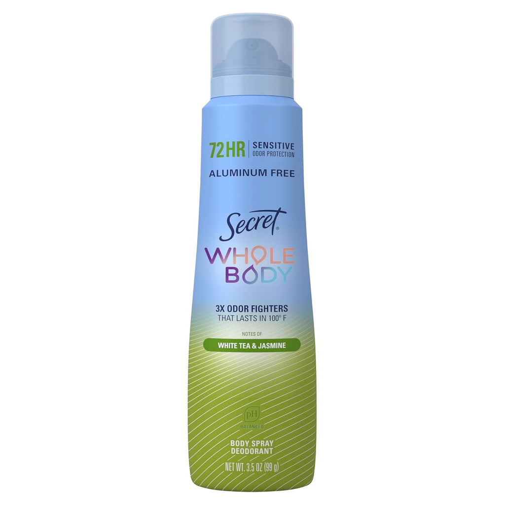 Secret Whole Body Deodorant for Women. Spray White Tea & Jasmine Scent. Aluminum Free Deodorant Spray. 72 HR Odor Protection. 3.5 oz