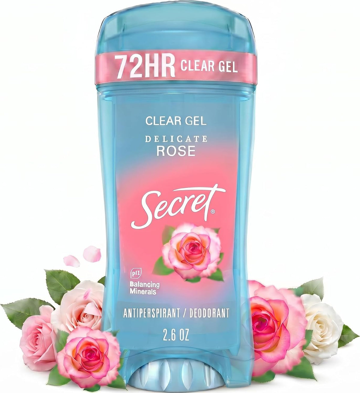 Secret Fresh Antiperspirant Deodorant for Women. 72hr Breathable Sweat & Odor Protection. Instant Freshness & Gentle. PH Balancing Minerals. Clear Gel. Delicate Rose Scent. 2.6 oz