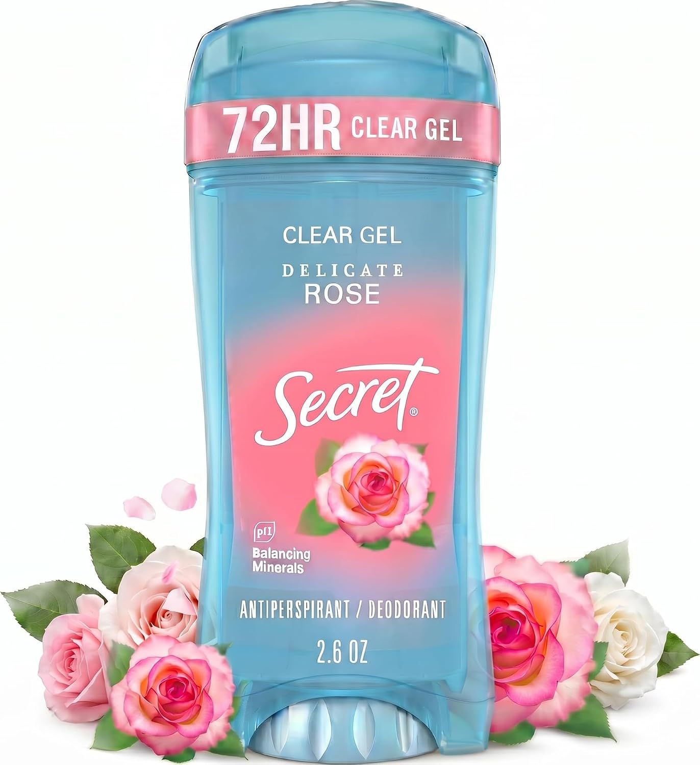 Secret Fresh Antiperspirant Deodorant for Women. 72hr Breathable Sweat & Odor Protection. Instant Freshness & Gentle. PH Balancing Minerals. Clear Gel. Delicate Rose Scent. 2.6 oz