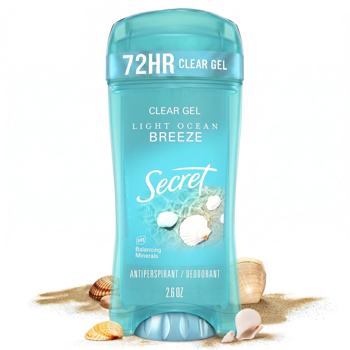 Secret Fresh Antiperspirant Deodorant for Women. 72hr Breathable Sweat & Odor Protection. Instant Freshness & Gentle. PH Balancing Minerals. Clear Gel. Light Ocean Breeze Scent. 2.6 oz
