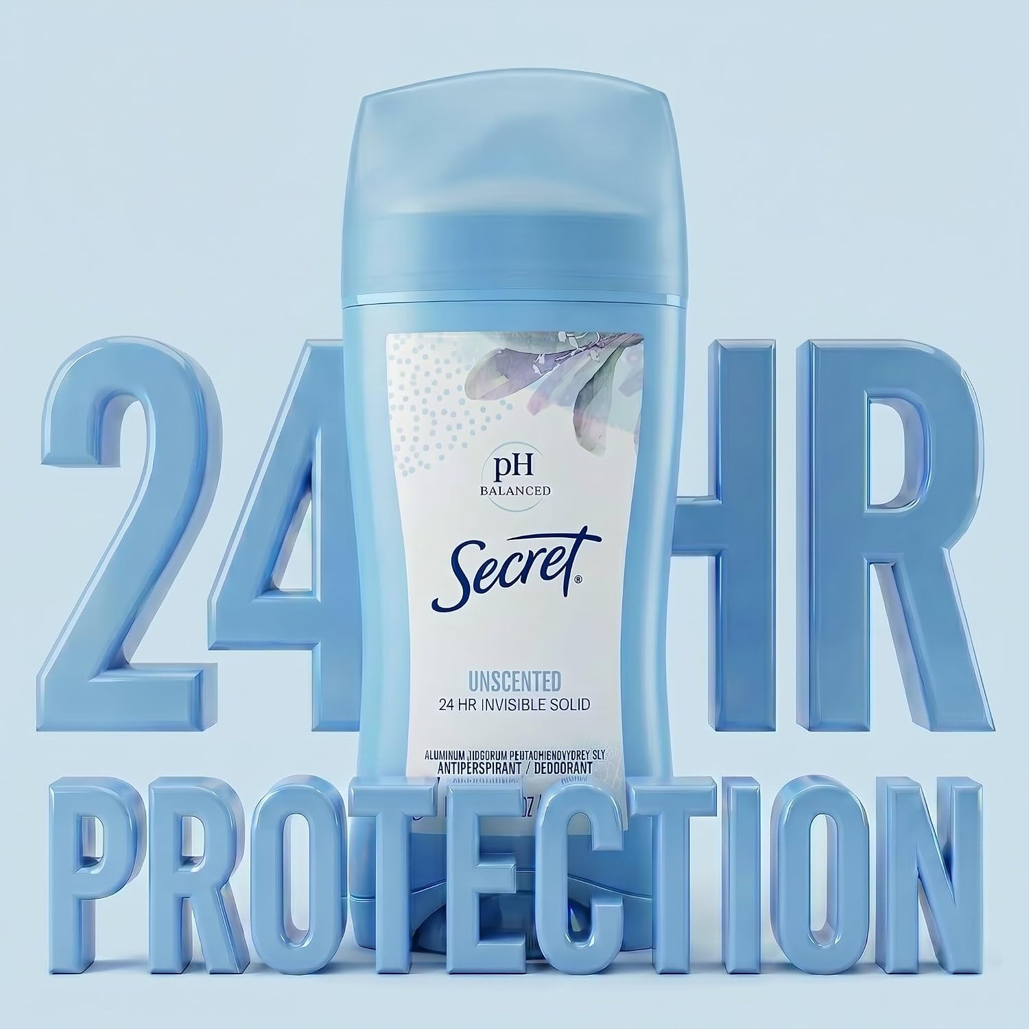Secret Antiperspirant and Deodorant for Women. 24hr Sweat & Odor Protection. PH Balanced Protection. Gentle on Skin. Invisible Solid. Unscented. 2.6 oz (Pack of 3)